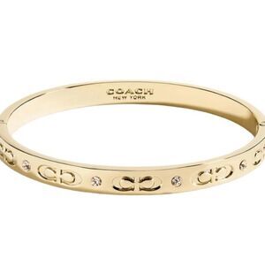 Coach Signature Hinged Gold Bangle Womens Causal Rhinestone Bracelet New